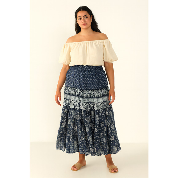American Living Womens Midi Skirt Large Floral Tiered Cottagecore Peasant Boho - Picture 1 of 7